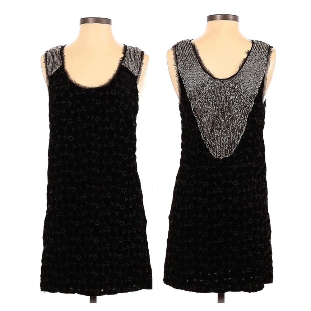 Free People Black Velvet Beaded Dress / Size 2 / Sleeveless